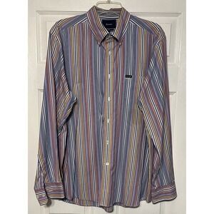 Faconnable Button Down Dress Shirt Mens XL Multicolor Vibrant Striped 100%Cotton